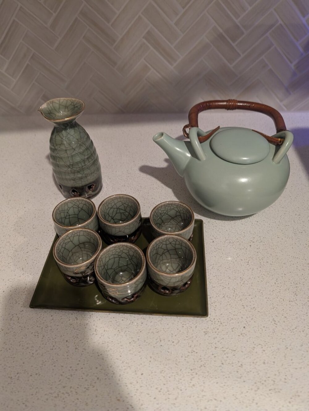 Vintage Japanese Somayaki Soma Ware Golden Horse Double Walled Tea Set 7 Pieces